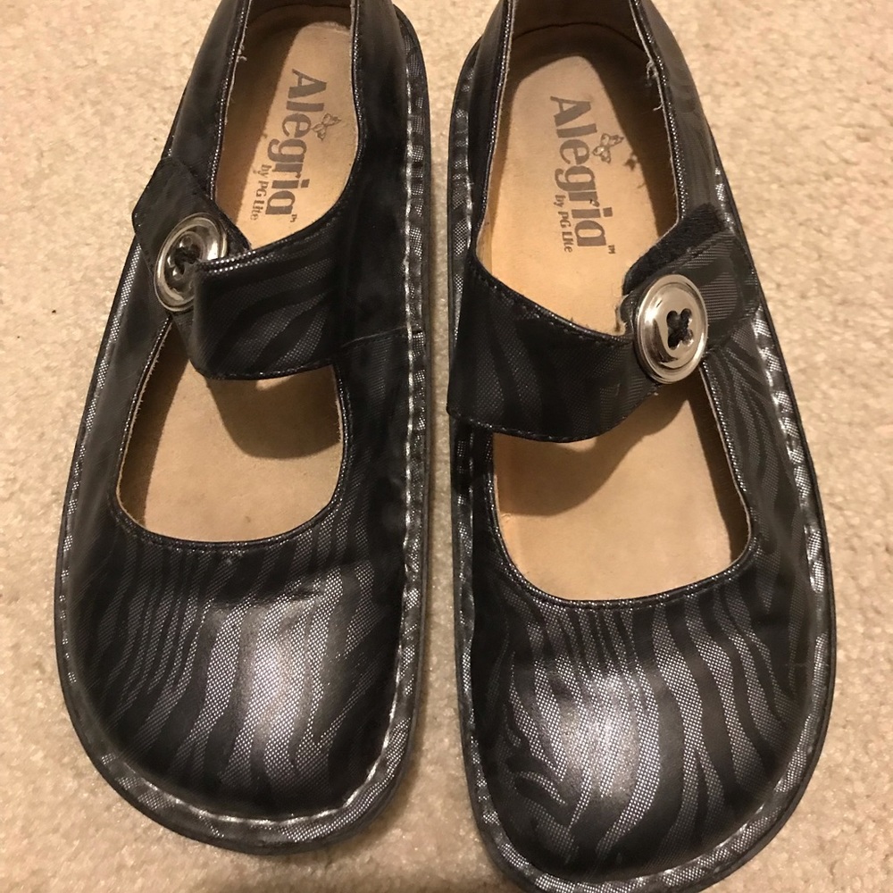 Alegria Zebra Print Mary Jane Clogs